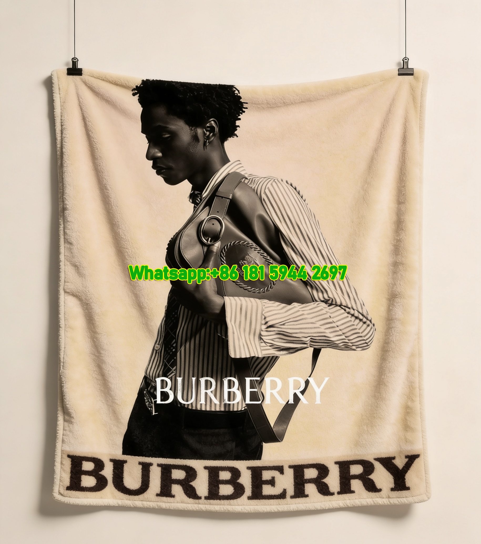 Burberry Vintage Leather Bag Portrait Flannel Sofa Throw Blanket B015